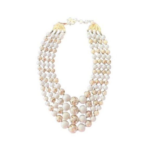 Multi-Strand Cream & White Beads Necklace - Picture 1 of 7